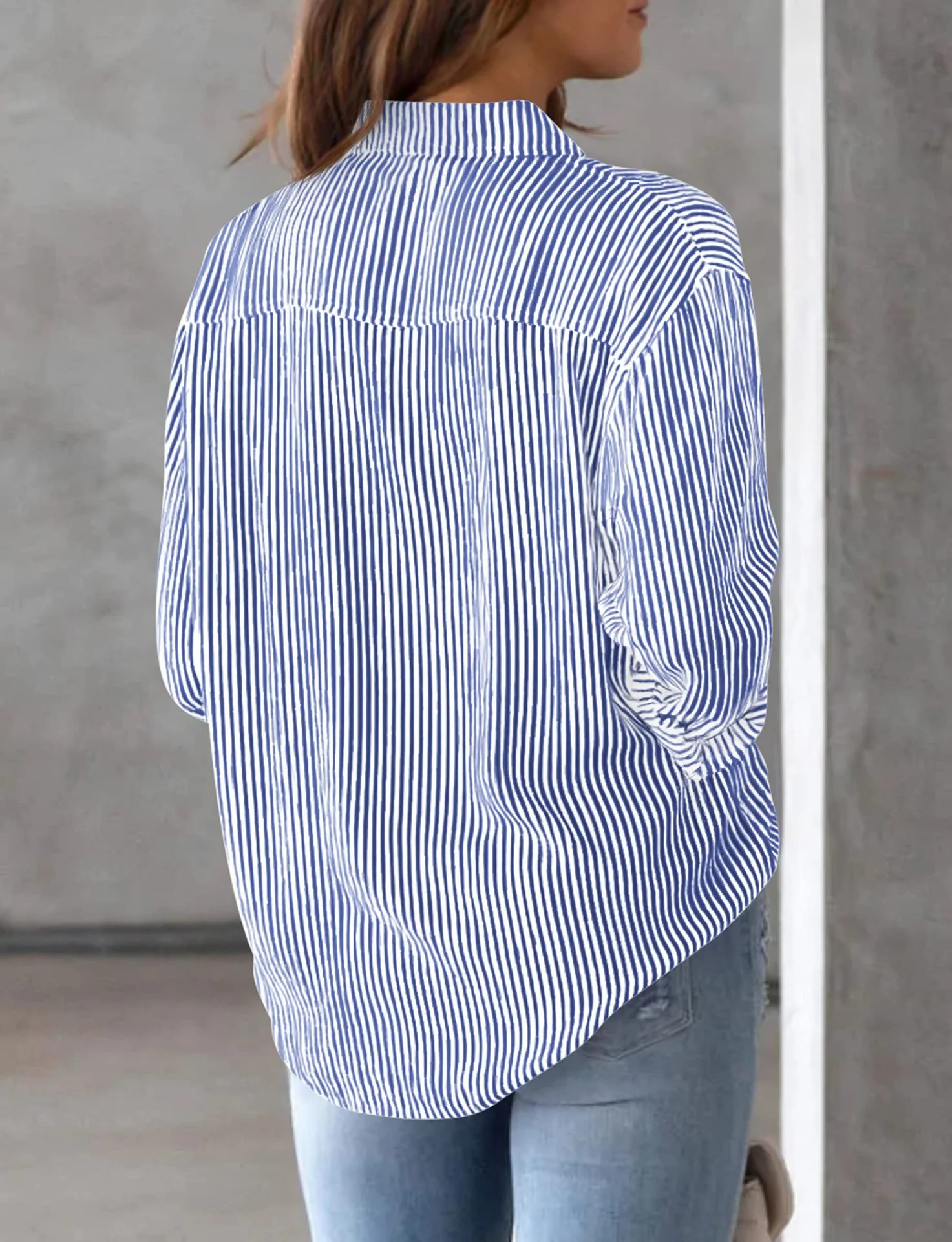 Women's Long Sleeve Shirt Spring/Fall Striped Cotton Shirt Collar Daily Going Out Casual Top