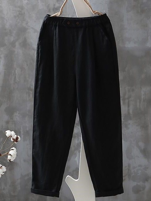 Women's Trousers Daily Going Out Casual Cotton And Linen Plain Spring/Fall Pants