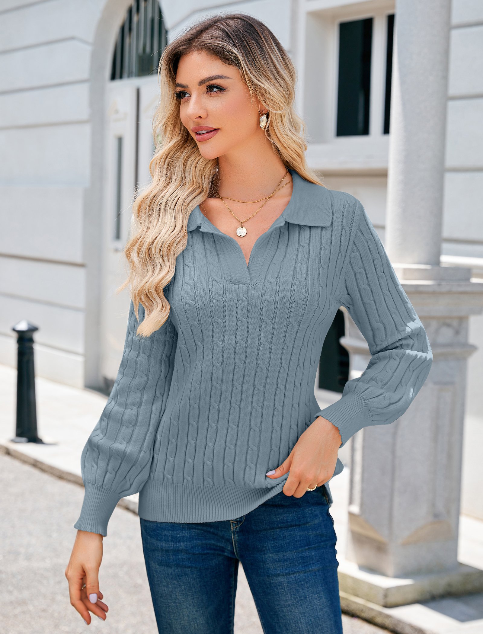 Plain Balloon Sleeve Casual Regular Fit Sweater