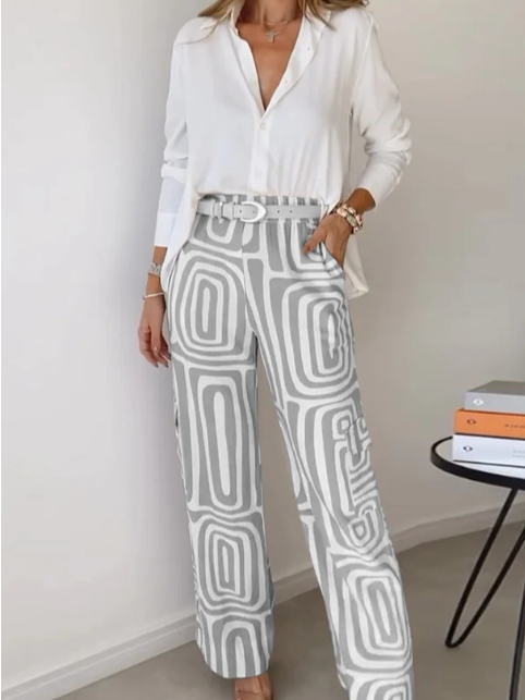 Women's Abstract Daily Going Out Two Piece Set Long Sleeve Casual Spring/Fall Top With Pants Matching Set