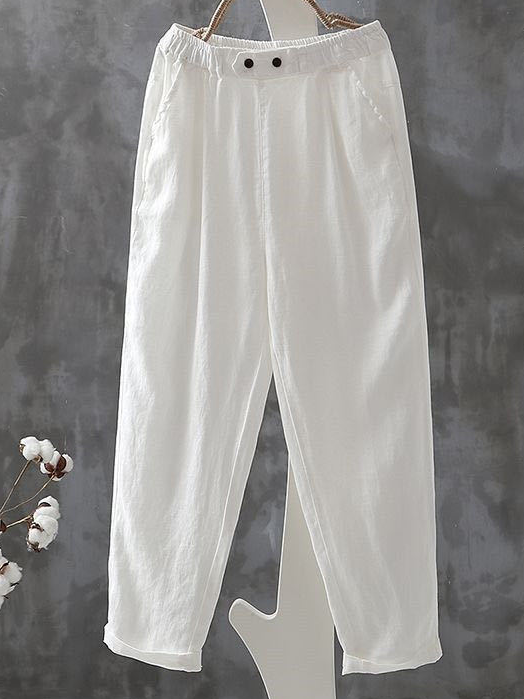 Women's Trousers Daily Going Out Casual Cotton And Linen Plain Spring/Fall Pants