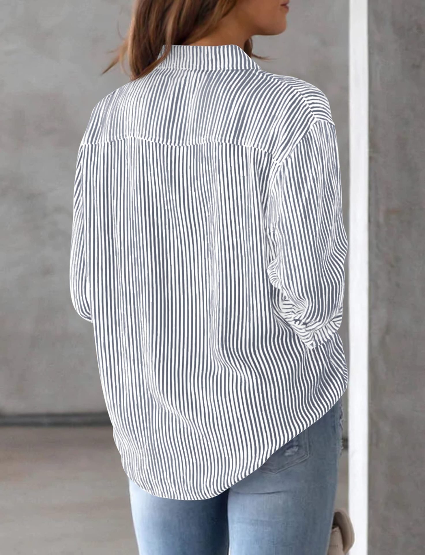 Women's Long Sleeve Shirt Spring/Fall Striped Cotton Shirt Collar Daily Going Out Casual Top