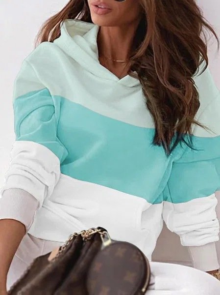 Women's Hoodie Color Block Casual Spring/Fall Long Sleeve Sweatshirt