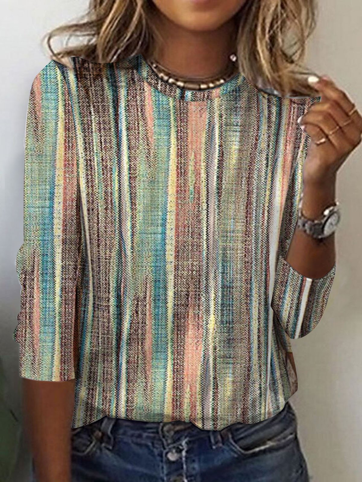 Women's Long Sleeve Tee T-shirt Spring/Fall Striped Jersey Crew Neck Daily Going Out Vintage Top