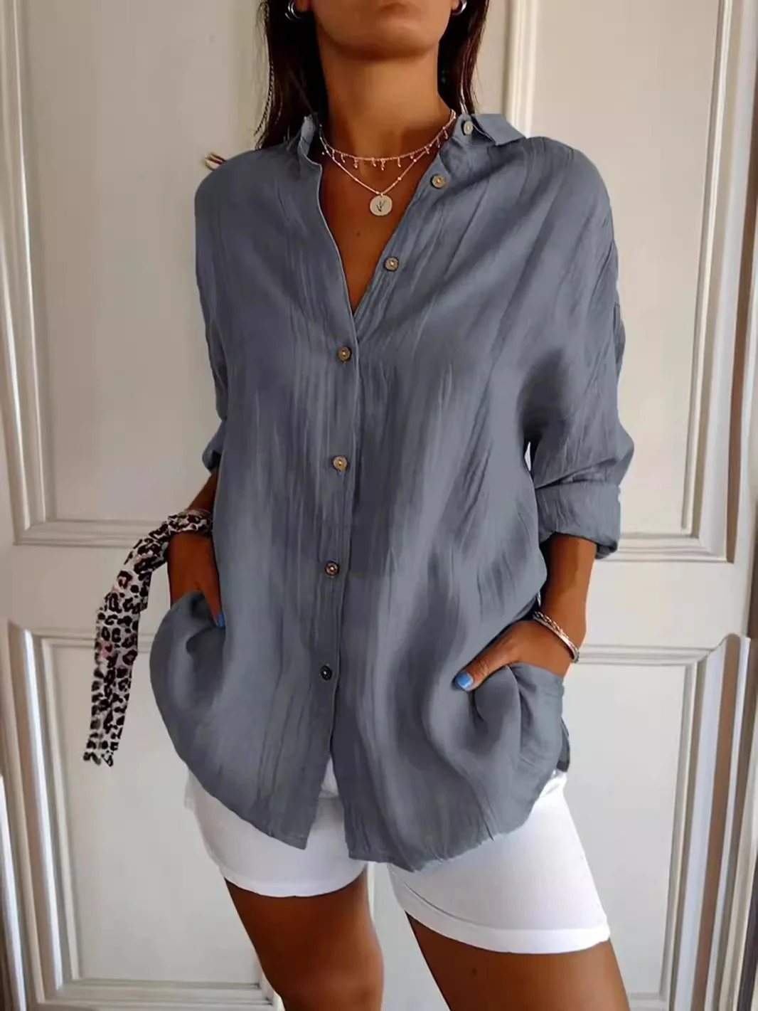 Women's Long Sleeve Shirt Spring/Fall Plain Shirt Collar Daily Going Out Casual Top