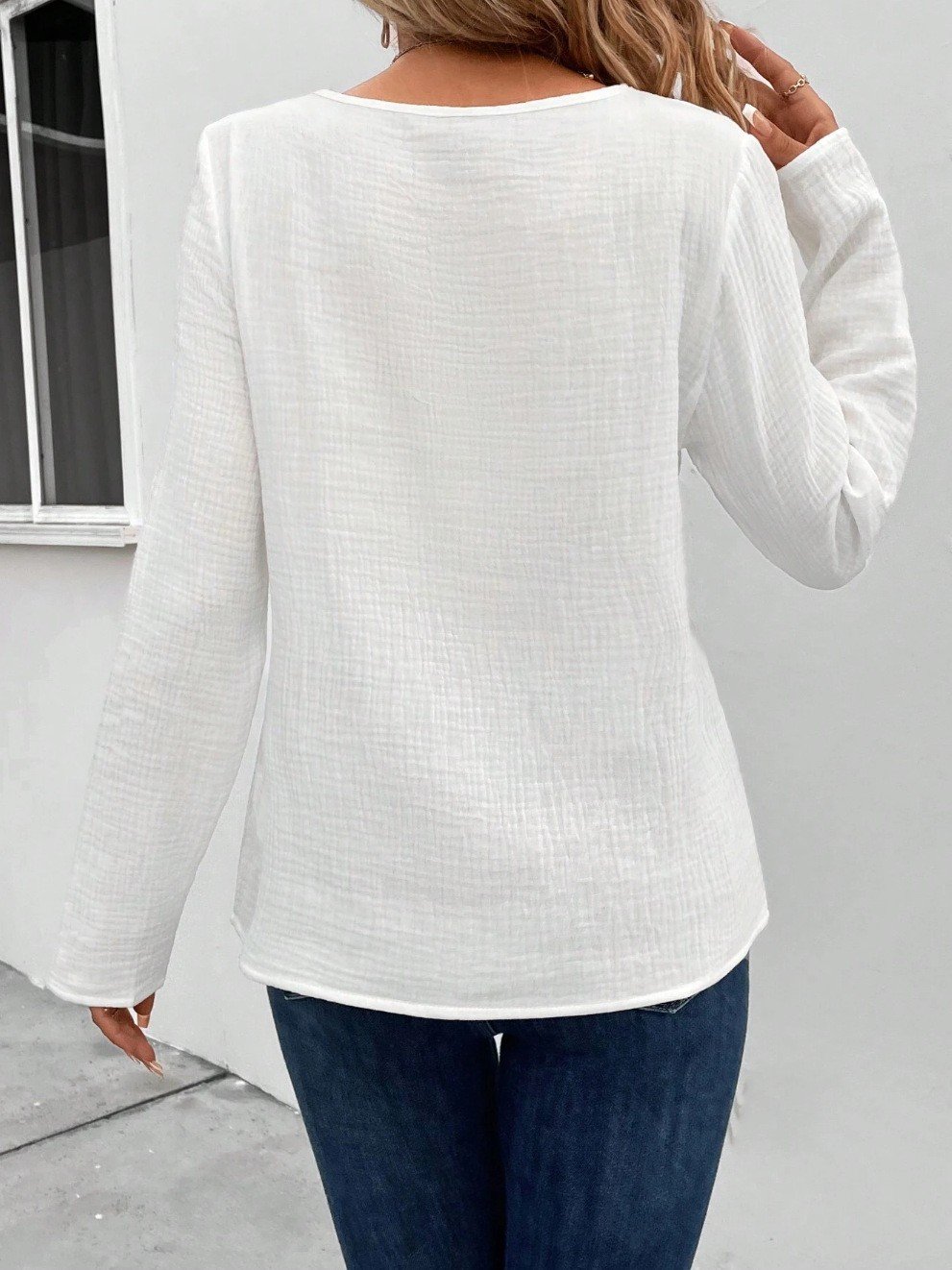 Women's Long Sleeve Blouse Spring/Fall Plain Cotton Crew Neck Daily Going Out Casual Top