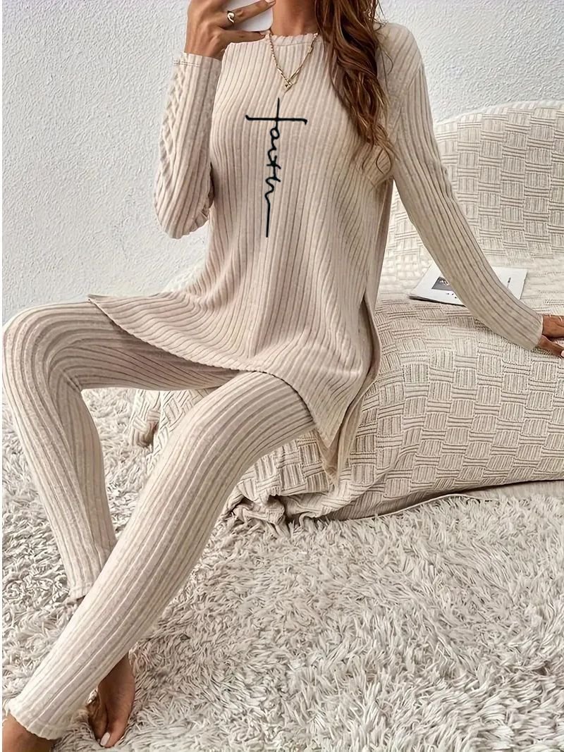 Women's Jersey Plain Daily Going Out Two Piece Set Long Sleeve Casual Spring/Fall Top With Pants Matching Set