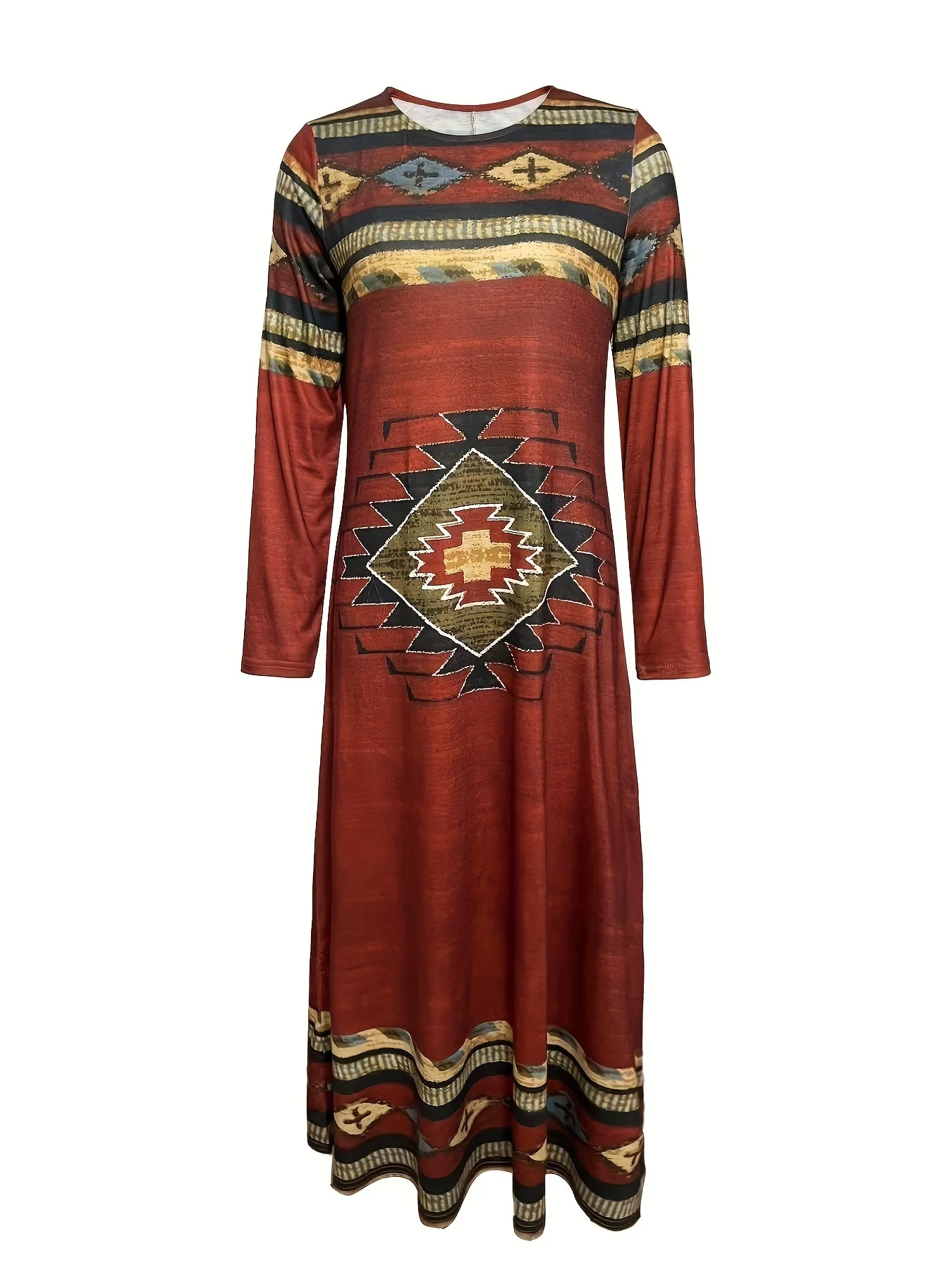 Women's Three Quarter Sleeve Spring/Fall Ethnic Jersey Dress Crew Neck Daily Going Out Casual Maxi H-Line