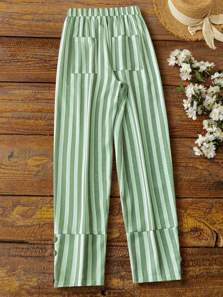 Women's Trousers Straight Pants Daily Going Out Casual Striped Spring/Fall Pants