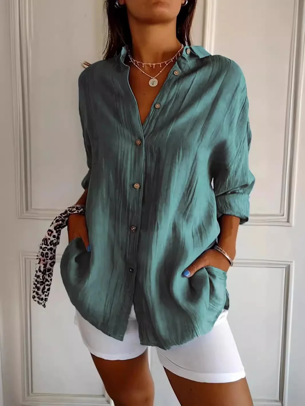 Women's Long Sleeve Shirt Spring/Fall Plain Shirt Collar Daily Going Out Casual Top