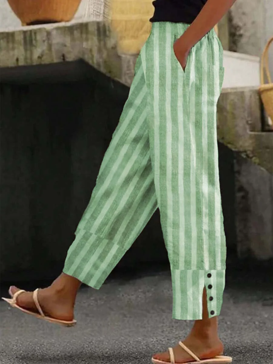 Women's Trousers Straight Pants Daily Going Out Casual Striped Spring/Fall Pants