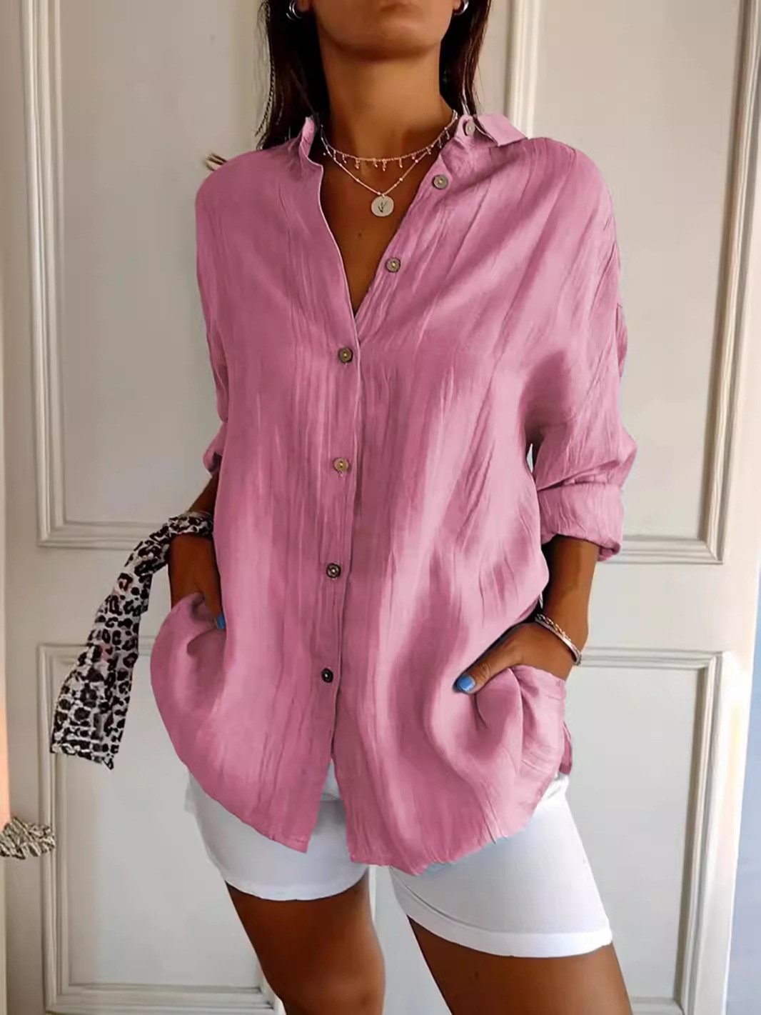 Women's Long Sleeve Shirt Spring/Fall Plain Shirt Collar Daily Going Out Casual Top