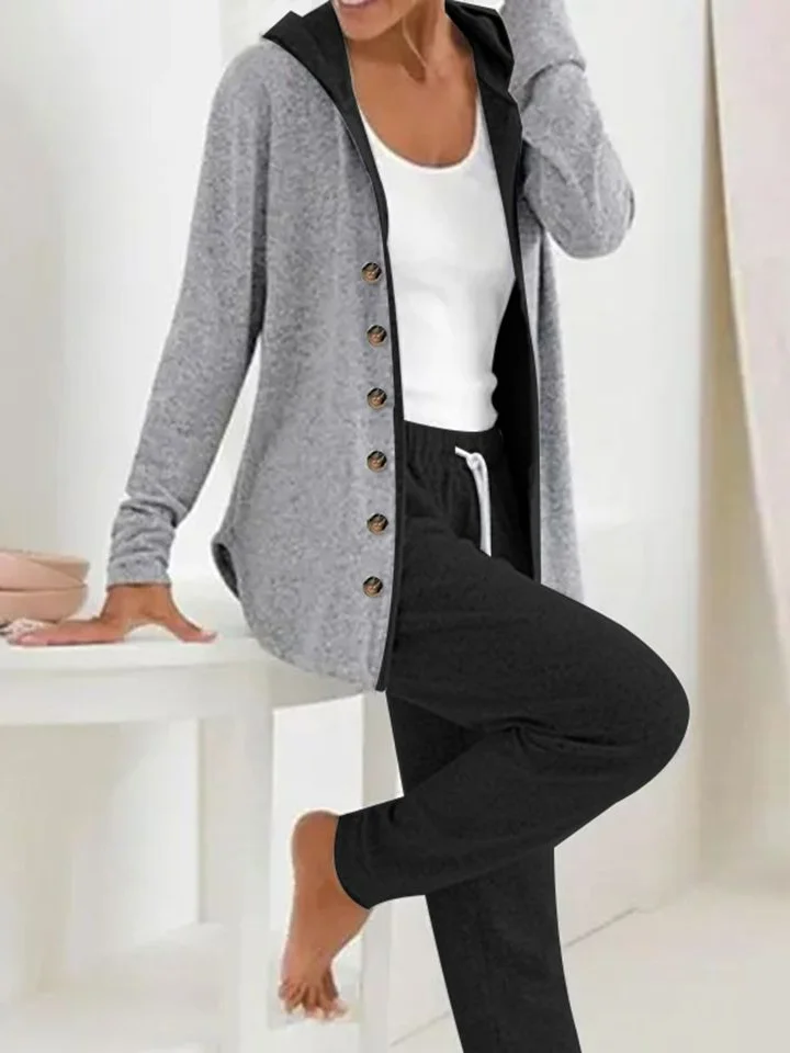 Women's Buckle Plain Daily Going Out Two Piece Set Long Sleeve Casual Spring/Fall Coat With Pants Matching Set