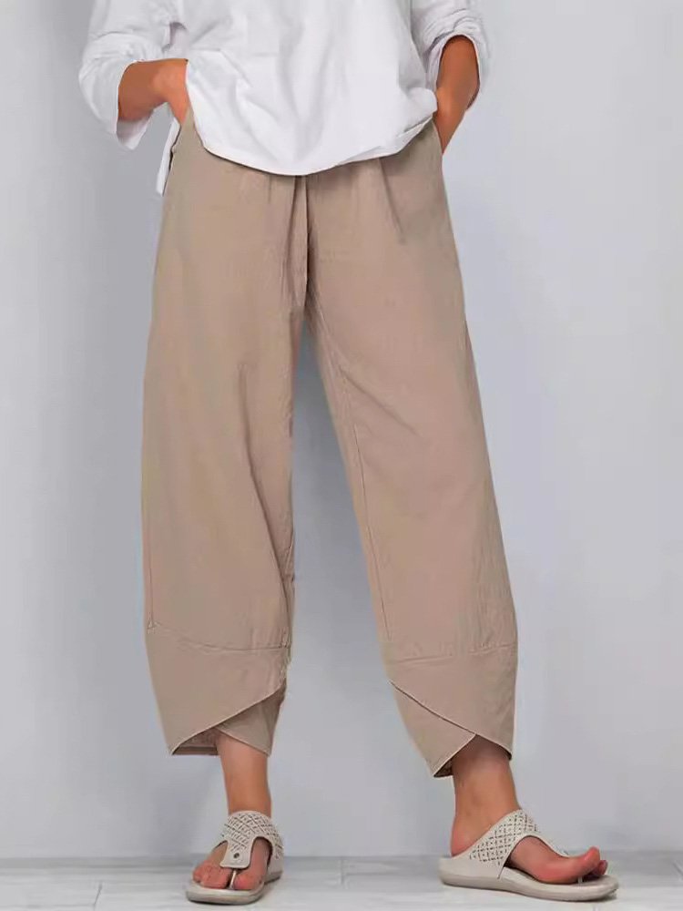 Women's Trousers Elastic Waist Straight Pants Daily Going Out Casual Pocket Stitching Cotton Plain Spring/Fall Pants