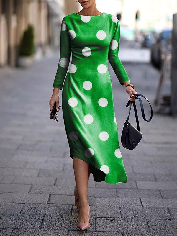 Women's Long Sleeve Spring/Fall Geometric Dress Crew Neck Daily Going Out Casual Midi H-Line