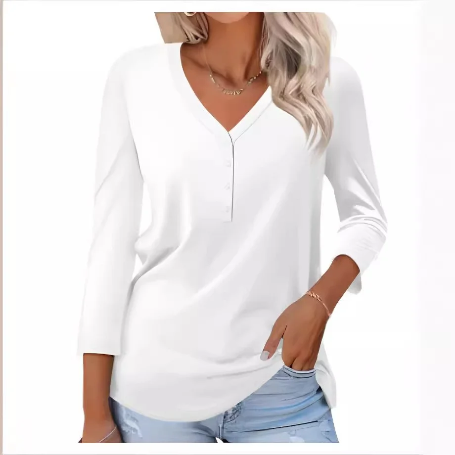 Women's Long Sleeve Tee T-shirt Spring/Fall Plain V Neck Daily Going Out Casual Top