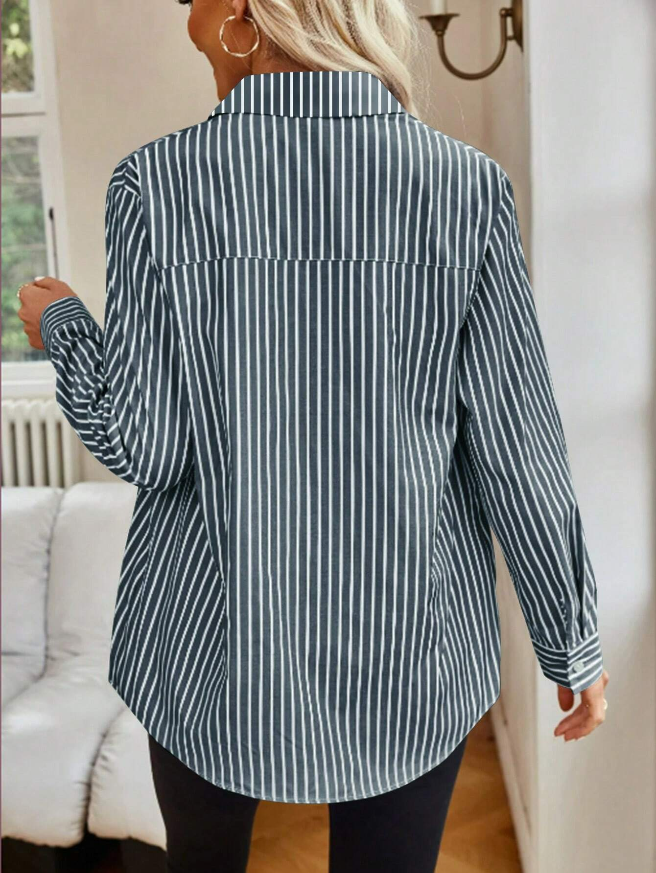 Women's Long Sleeve Shirt Spring/Fall Striped Printing Shirt Collar Daily Going Out Vintage Top