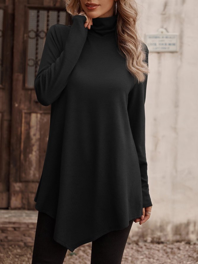 Women's Long Sleeve Tee T-shirt Spring/Fall Plain Knitted Turtleneck Daily Going Out Casual Top