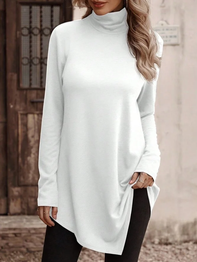 Women's Long Sleeve Tee T-shirt Spring/Fall Plain Knitted Turtleneck Daily Going Out Casual Top