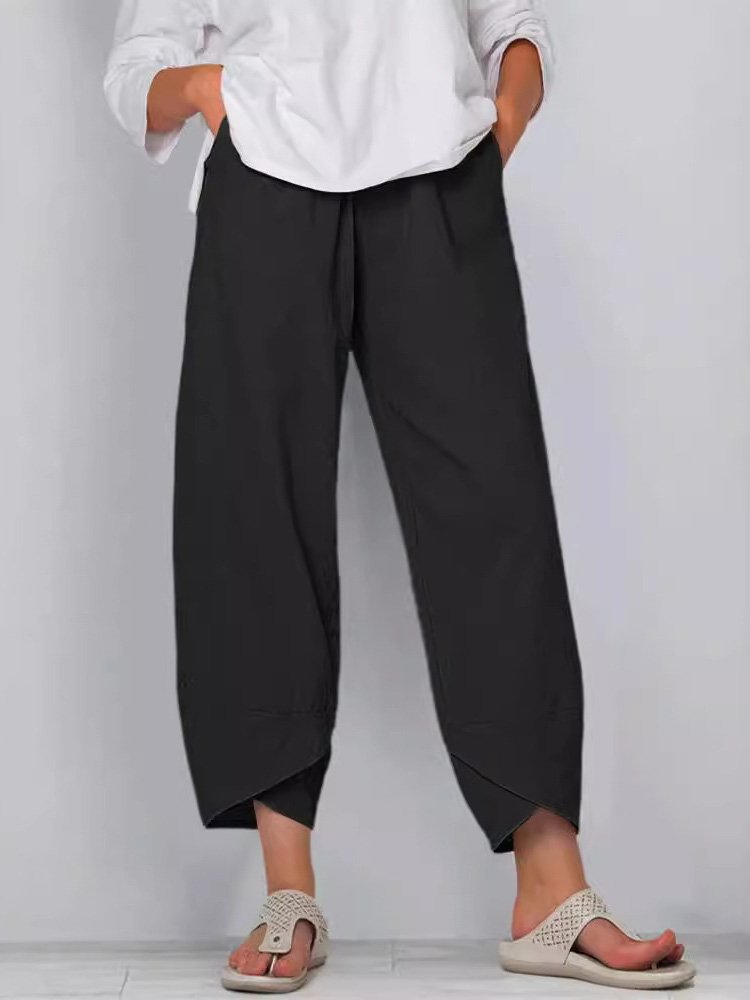 Women's Trousers Elastic Waist Straight Pants Daily Going Out Casual Pocket Stitching Cotton Plain Spring/Fall Pants