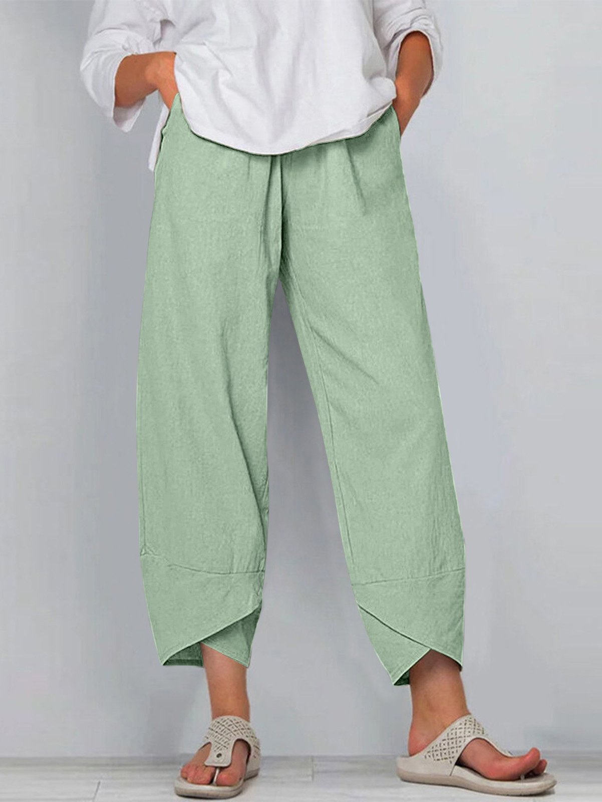 Women's Trousers Elastic Waist Straight Pants Daily Going Out Casual Pocket Stitching Cotton Plain Spring/Fall Pants