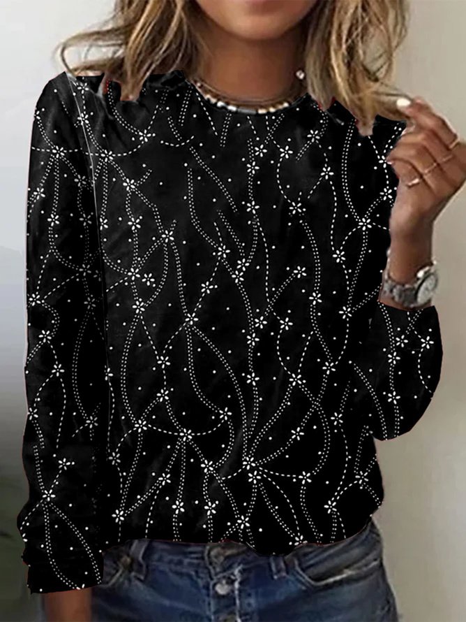 Women's Long Sleeve Tee T-shirt Spring/Fall Abstract Knitted Crew Neck Daily Going Out Casual Top