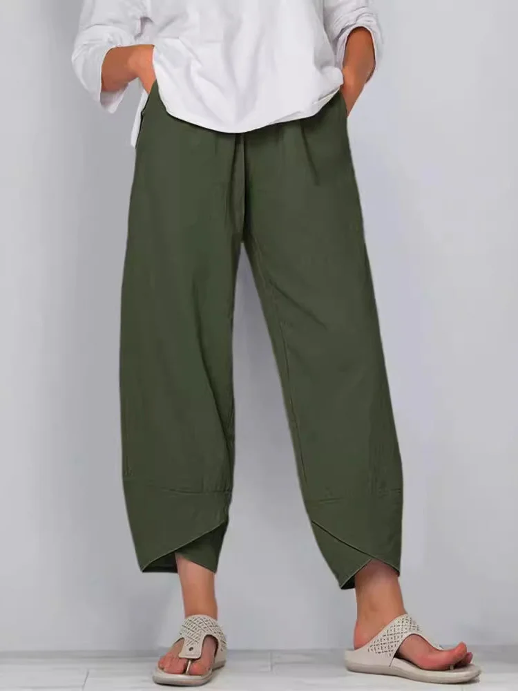 Women's Trousers Elastic Waist Straight Pants Daily Going Out Casual Pocket Stitching Cotton Plain Spring/Fall Pants