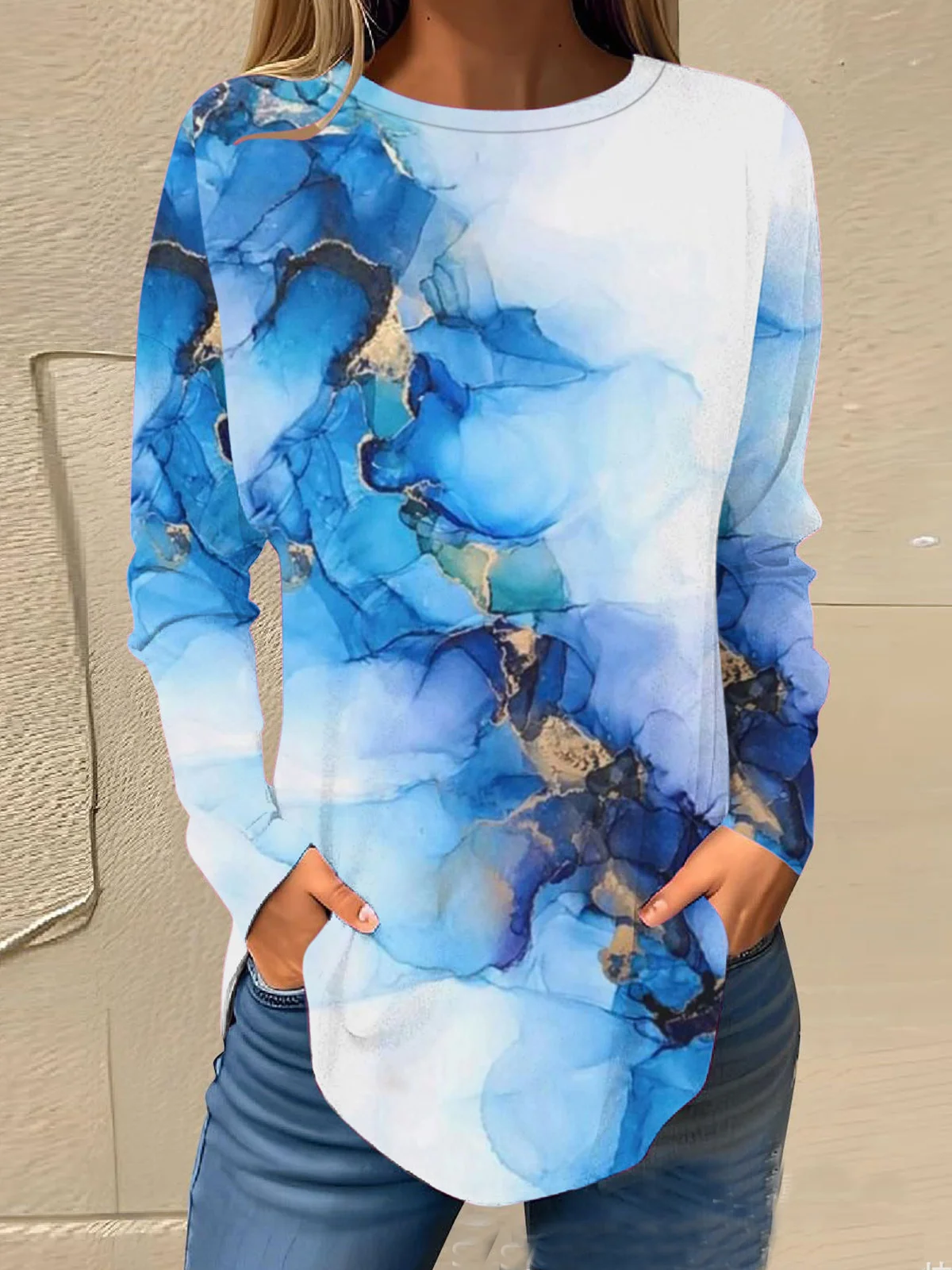 Women's Long Sleeve Tee T-shirt Spring/Fall Abstract Printing Jersey Crew Neck Daily Going Out Casual Top