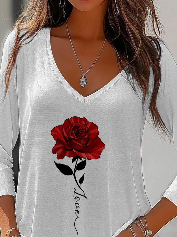 Women's Long Sleeve Tee T-shirt Spring/Fall Floral Jersey V Neck Daily Going Out Casual Top