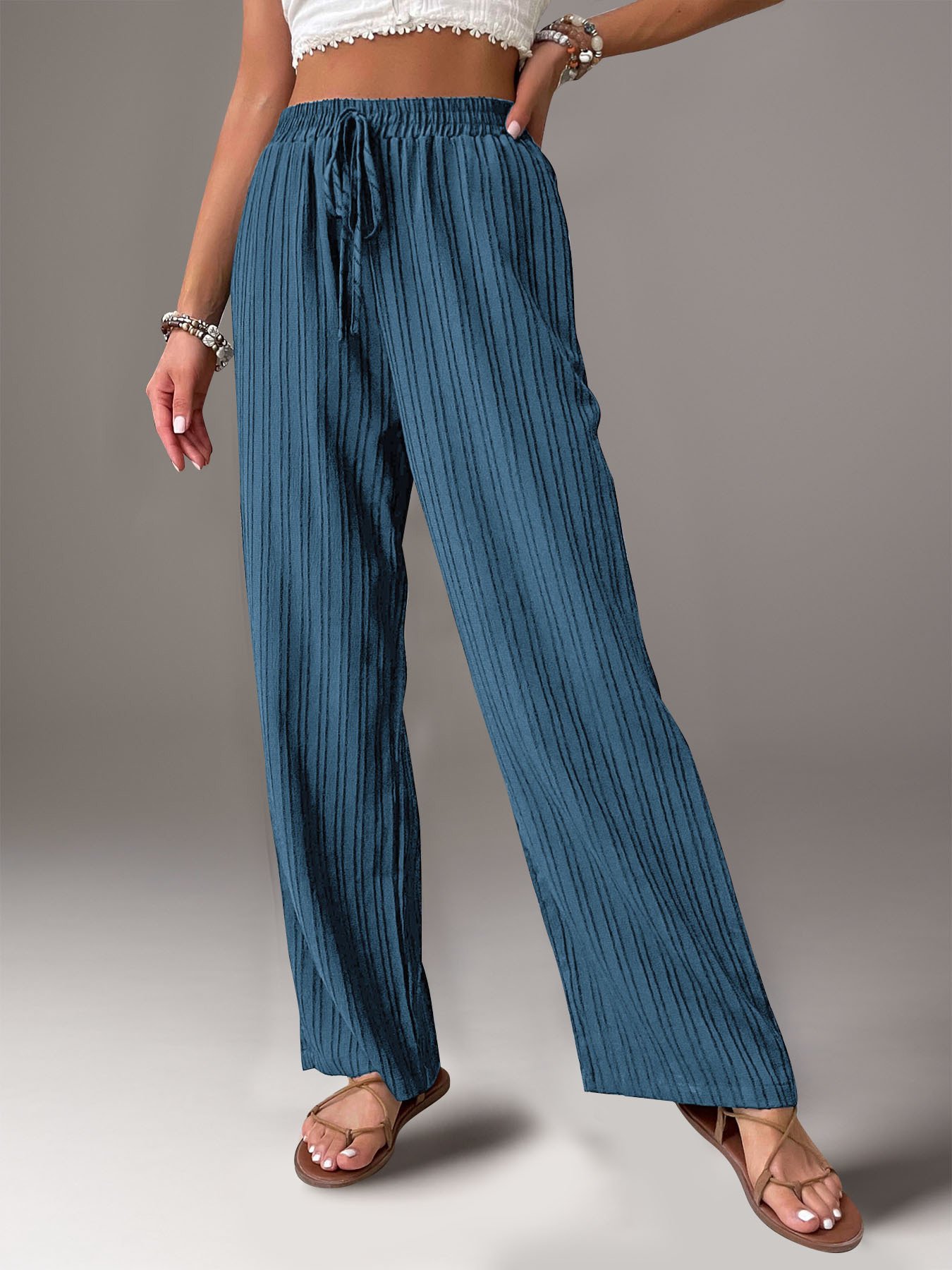 Women Plain Long Elastic Waist Pant Casual Spring/Fall Trousers