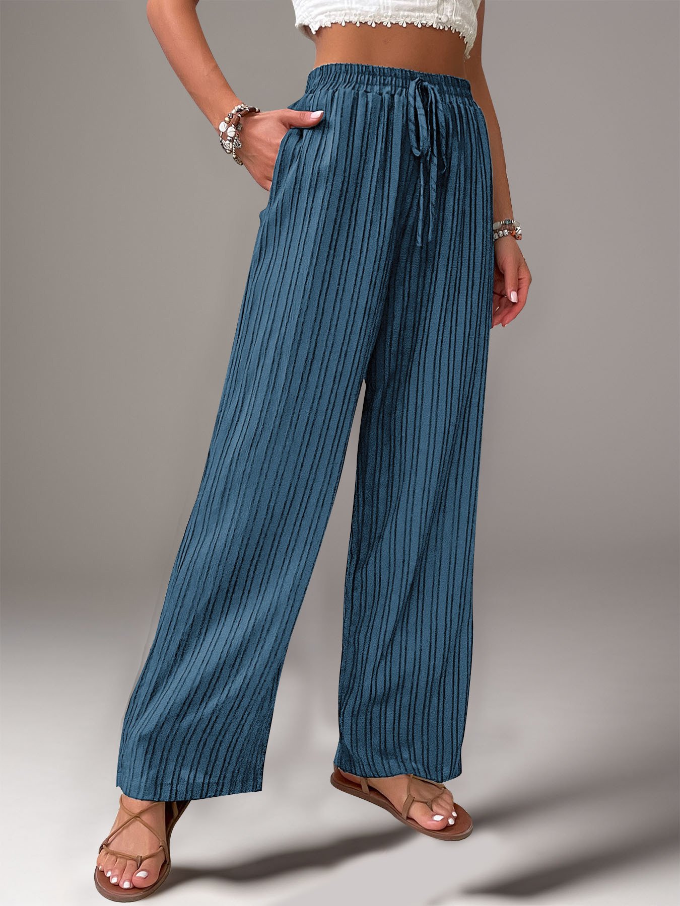 Women Plain Long Elastic Waist Pant Casual Spring/Fall Trousers