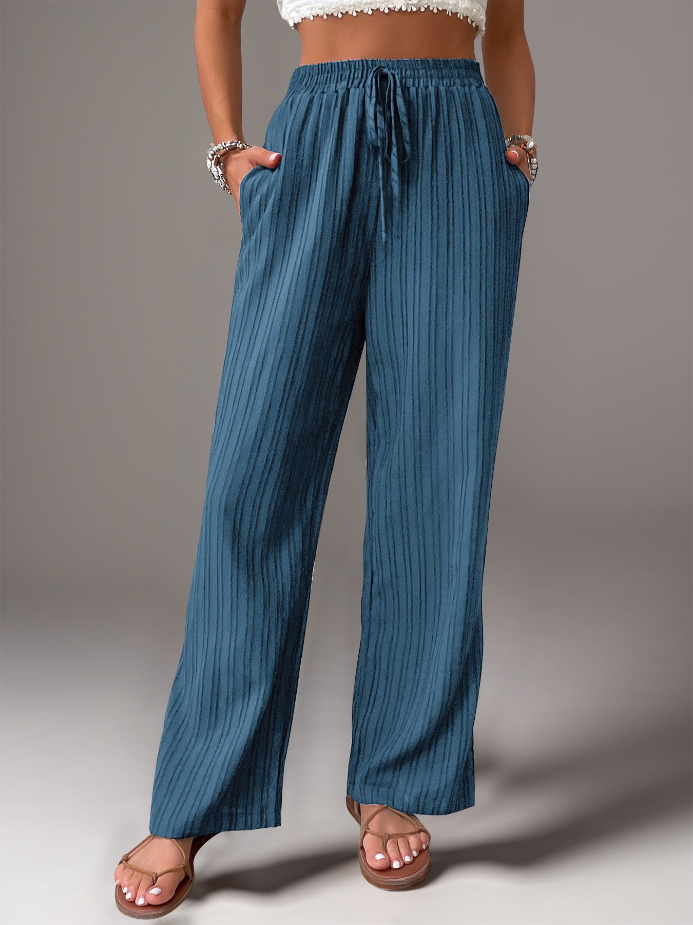 Women Plain Long Elastic Waist Pant Casual Spring/Fall Trousers