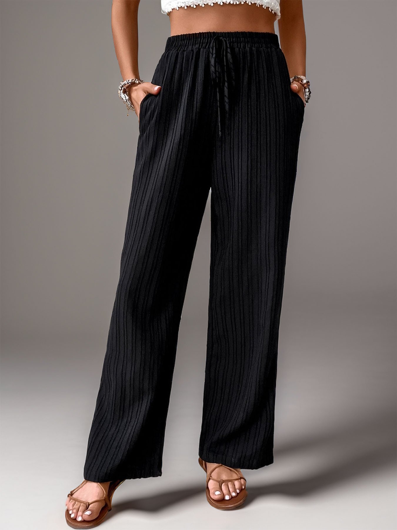 Women Plain Long Elastic Waist Pant Casual Spring/Fall Trousers