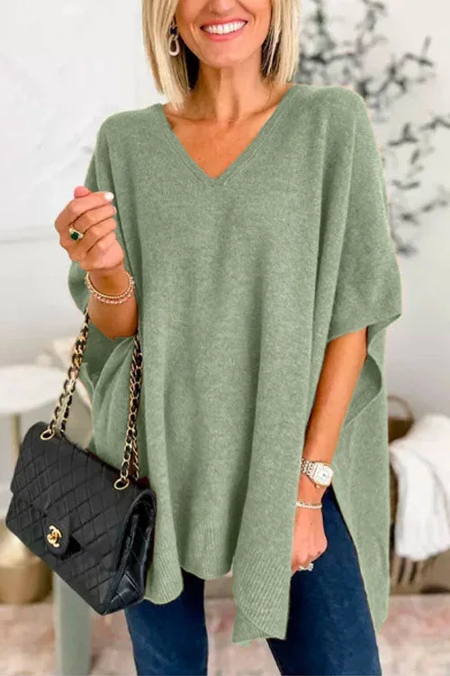 Plain Casual V Neck Loose Sweater