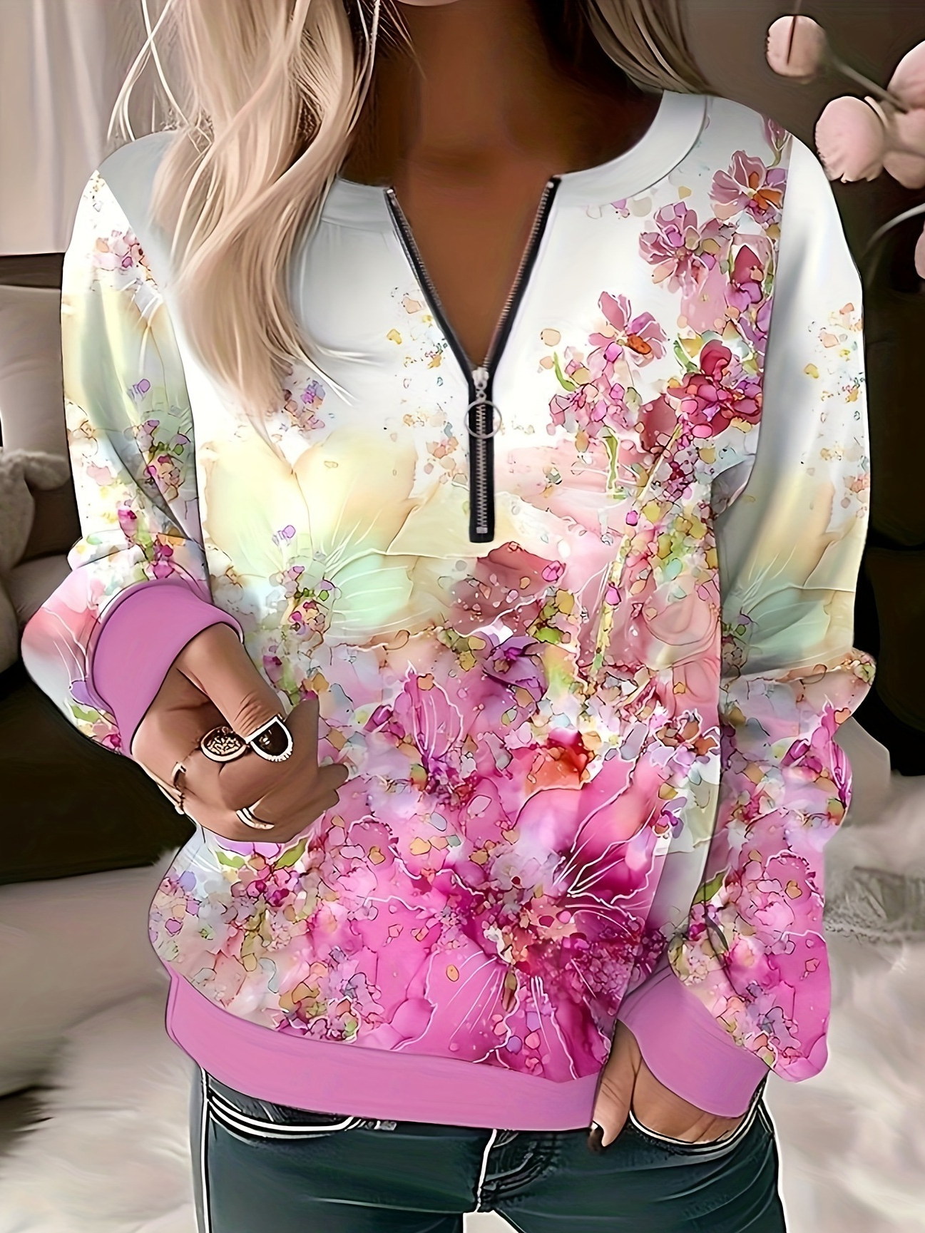 Women's Crew Neck Floral Casual Spring/Fall Long Sleeve Sweatshirt