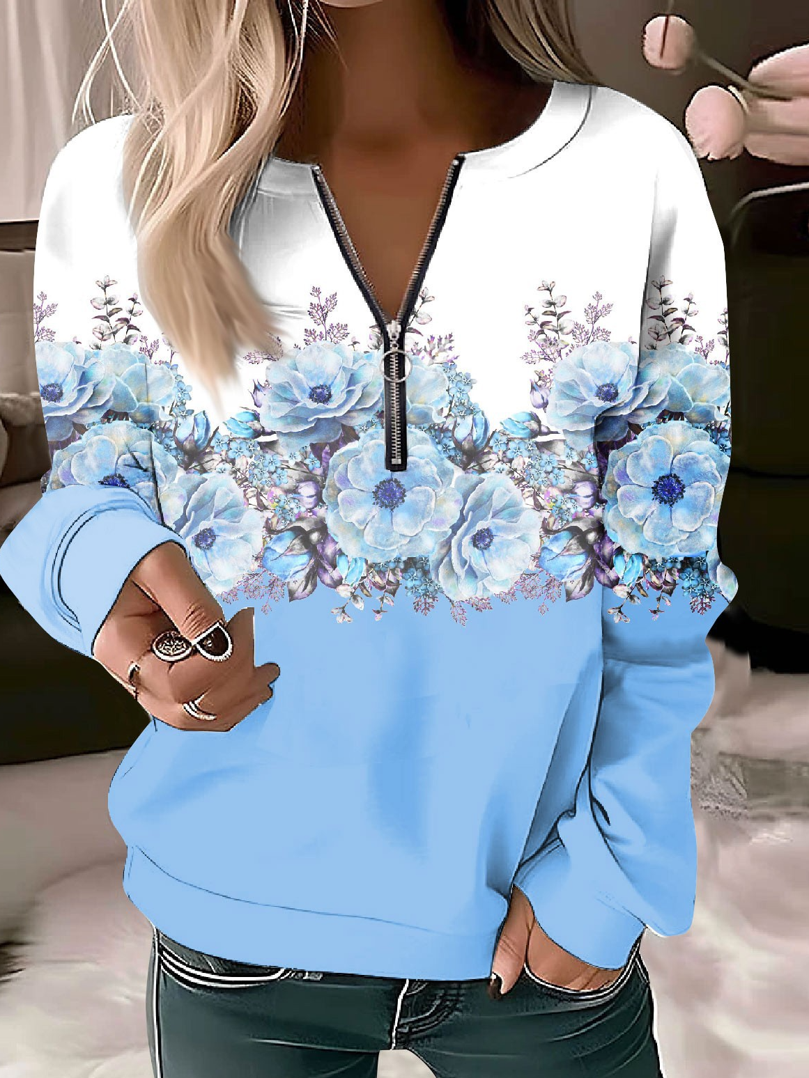 Women's Crew Neck Floral Casual Spring/Fall Long Sleeve Sweatshirt