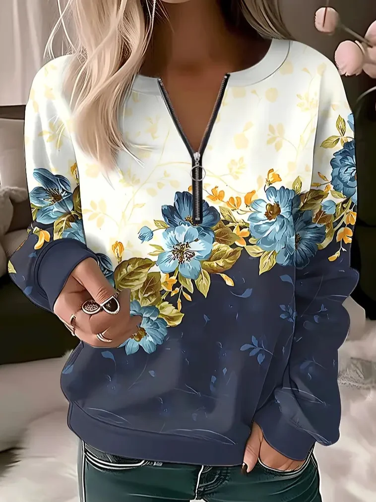 Women's Crew Neck Floral Casual Spring/Fall Long Sleeve Sweatshirt