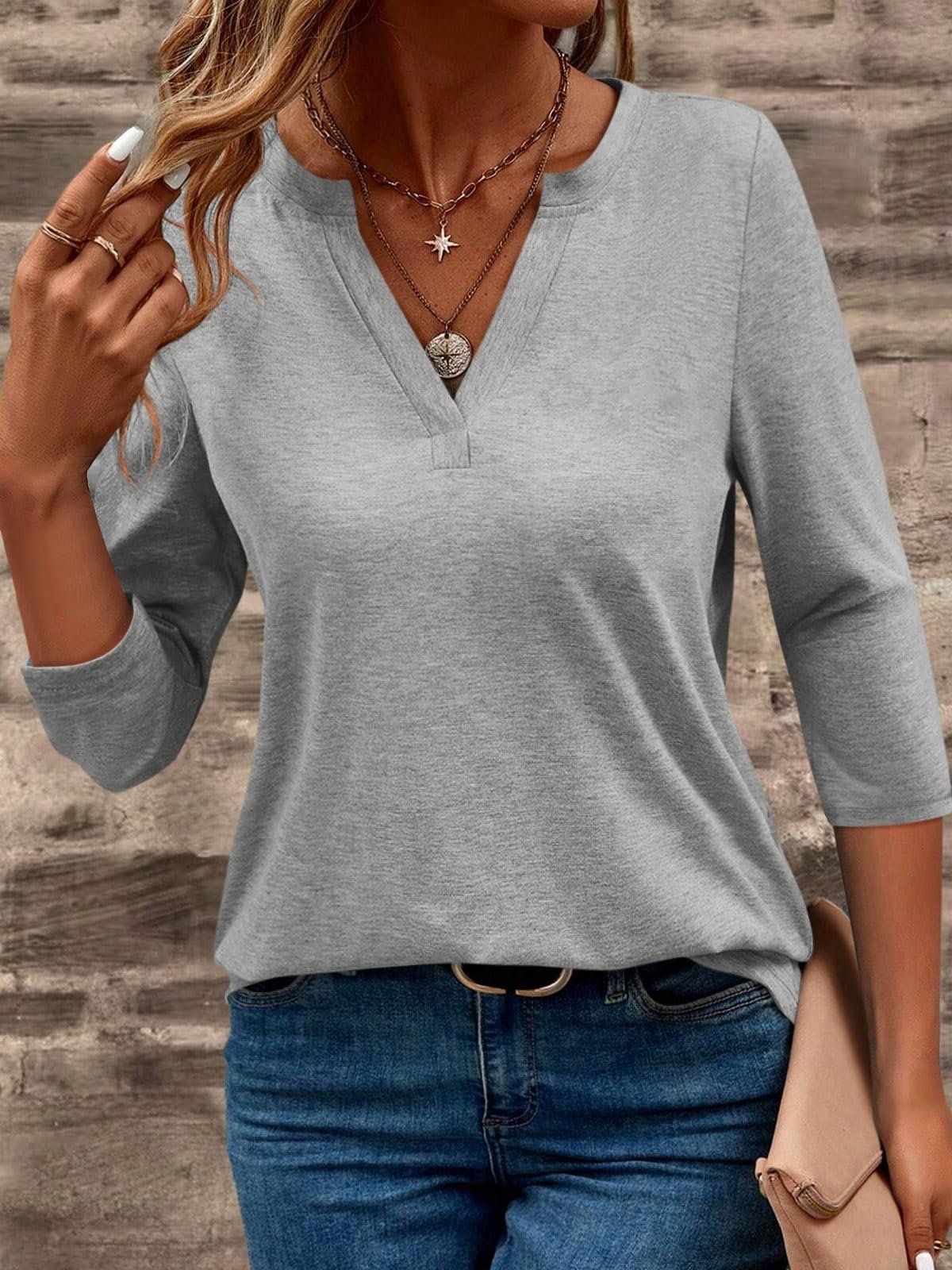 Women's Long Sleeve Blouse Spring/Fall Plain V Neck Daily Going Out Casual Top