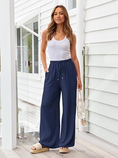 Women's Elastic Waist H-Line Straight Pants Daily Going Out Pants Casual Plain Spring/Fall Pants