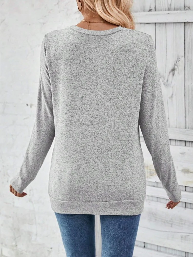 Women's Long Sleeve Blouse Spring/Fall Plain Zipper Jersey Crew Neck Daily Going Out Casual Top