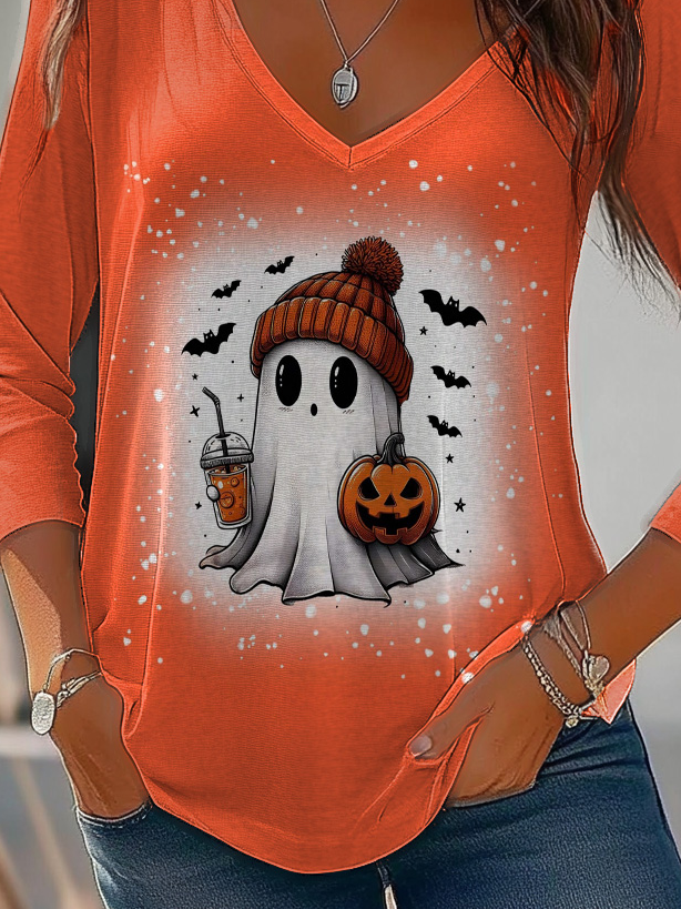 Women's Long Sleeve Tee T-shirt Spring/Fall Halloween Jersey V Neck Daily Going Out Casual Top