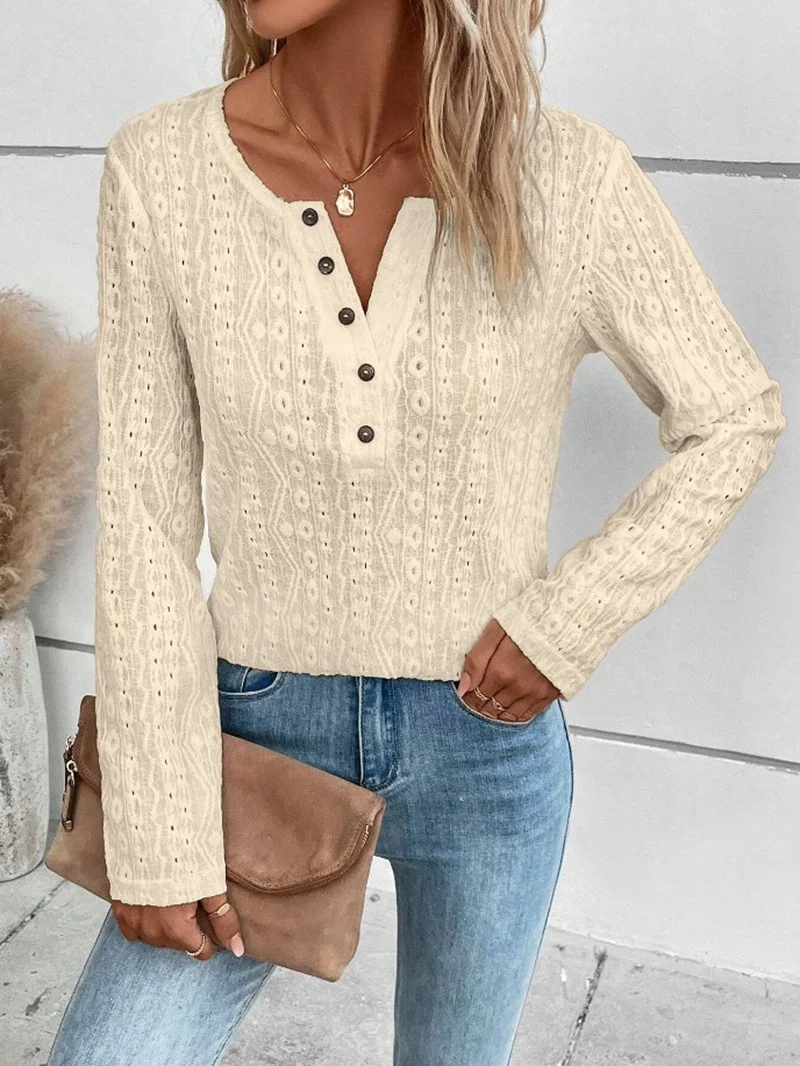 Women's Long Sleeve Blouse Spring/Fall Plain Zipper Jersey Crew Neck Daily Going Out Casual Top