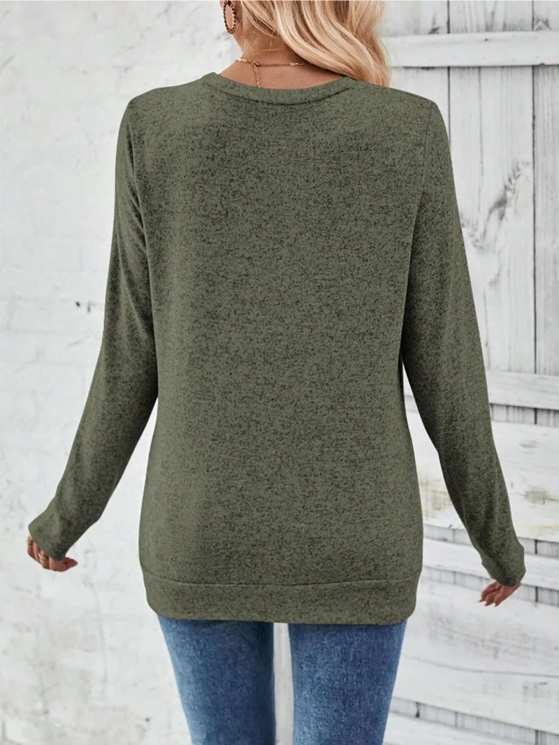 Women's Long Sleeve Blouse Spring/Fall Plain Zipper Jersey Crew Neck Daily Going Out Casual Top