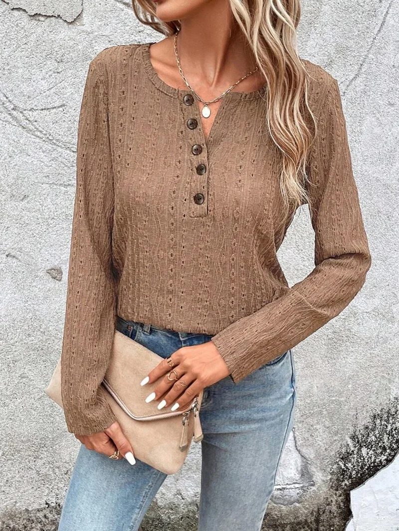 Women's Long Sleeve Blouse Spring/Fall Plain Zipper Jersey Crew Neck Daily Going Out Casual Top