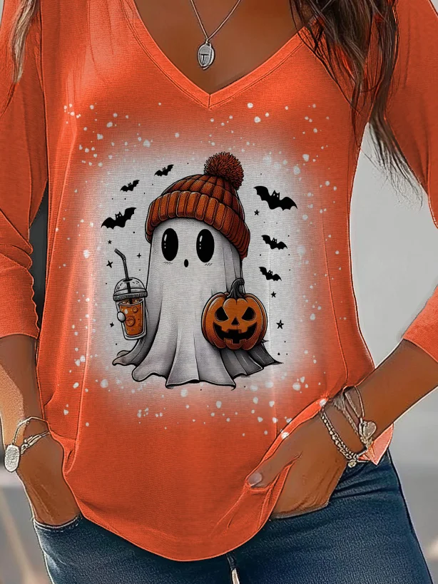 Women's Long Sleeve Tee T-shirt Spring/Fall Halloween Jersey V Neck Daily Going Out Casual Top