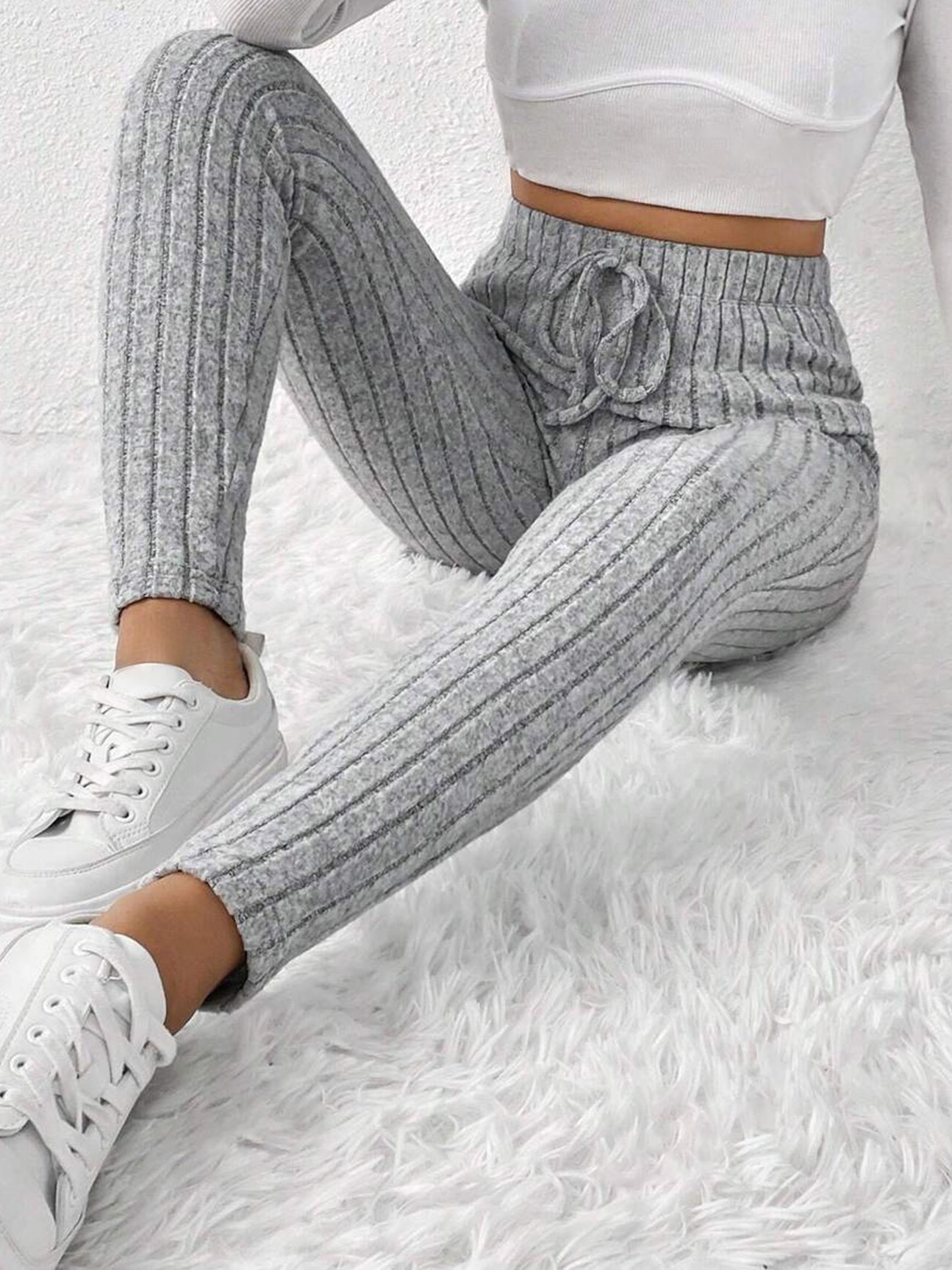 Women's Casual Plain Ribbing All Season Long Leggings