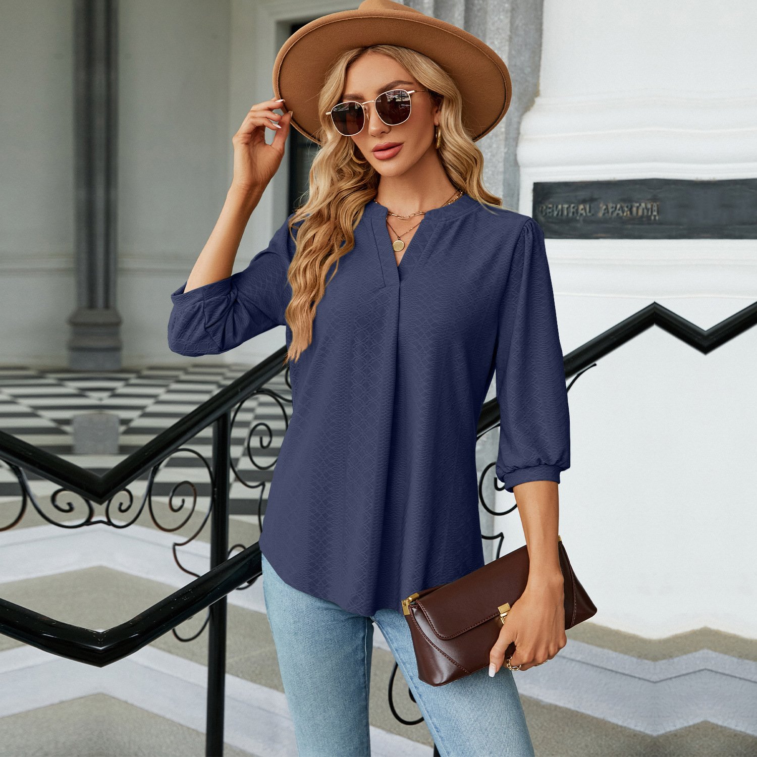 Women's Half Sleeve Shirt Summer Plain V Neck Balloon Sleeve Daily Going Out Casual Top