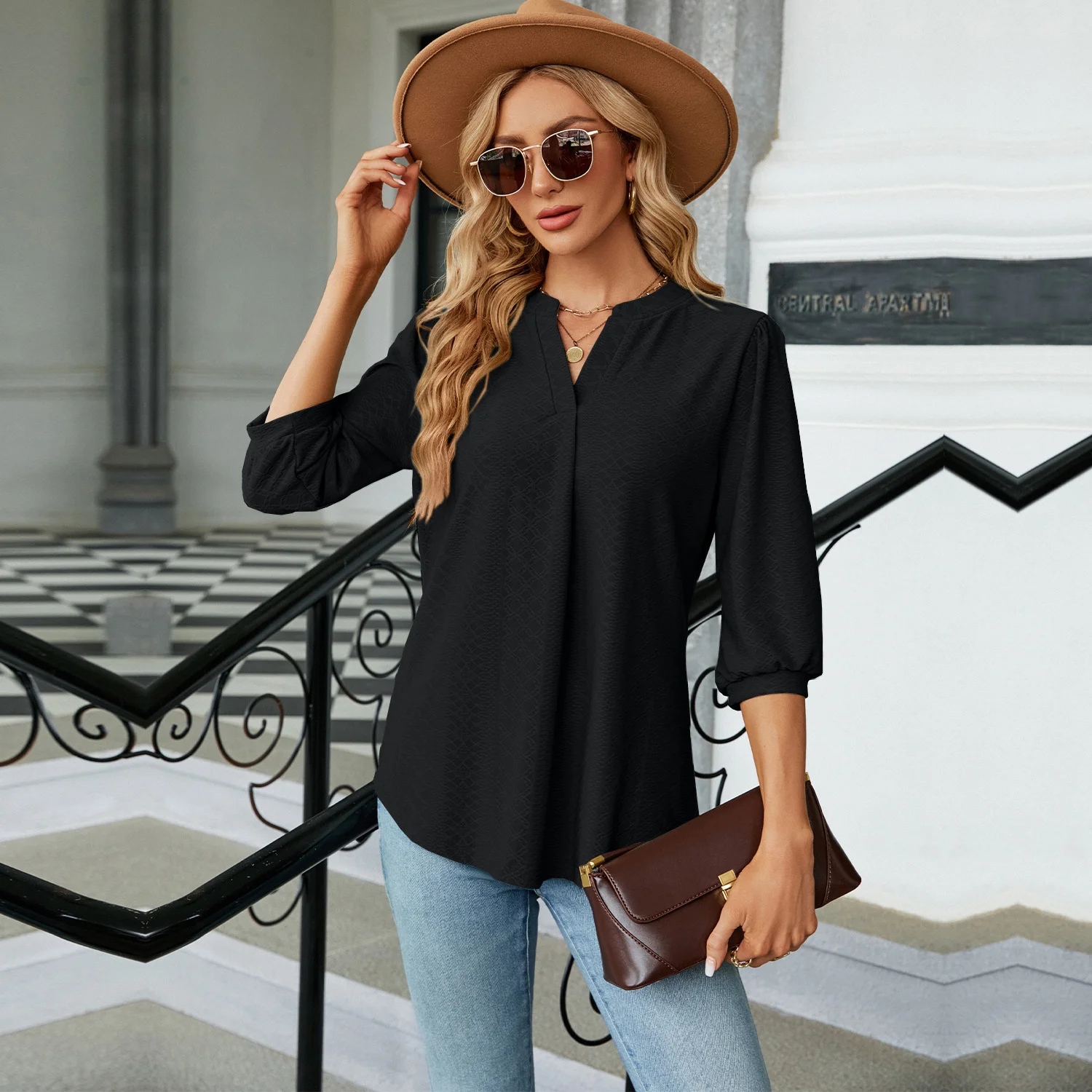 Women's Half Sleeve Shirt Summer Plain V Neck Balloon Sleeve Daily Going Out Casual Top