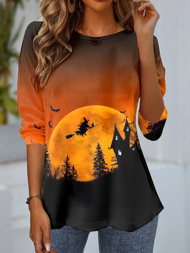 Women's Long Sleeve Tee T-shirt Spring/Fall Halloween Jersey Crew Neck Daily Going Out Casual Top