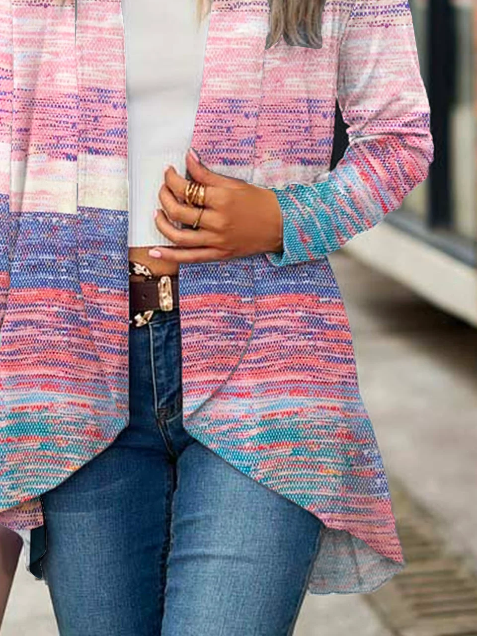 Women's Spring/Fall Cover-up Casual Abstract Stripes Lightweight Cardigan